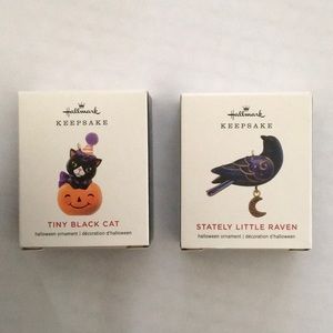 2 Hallmark Halloween Ornaments Raven Black Cat